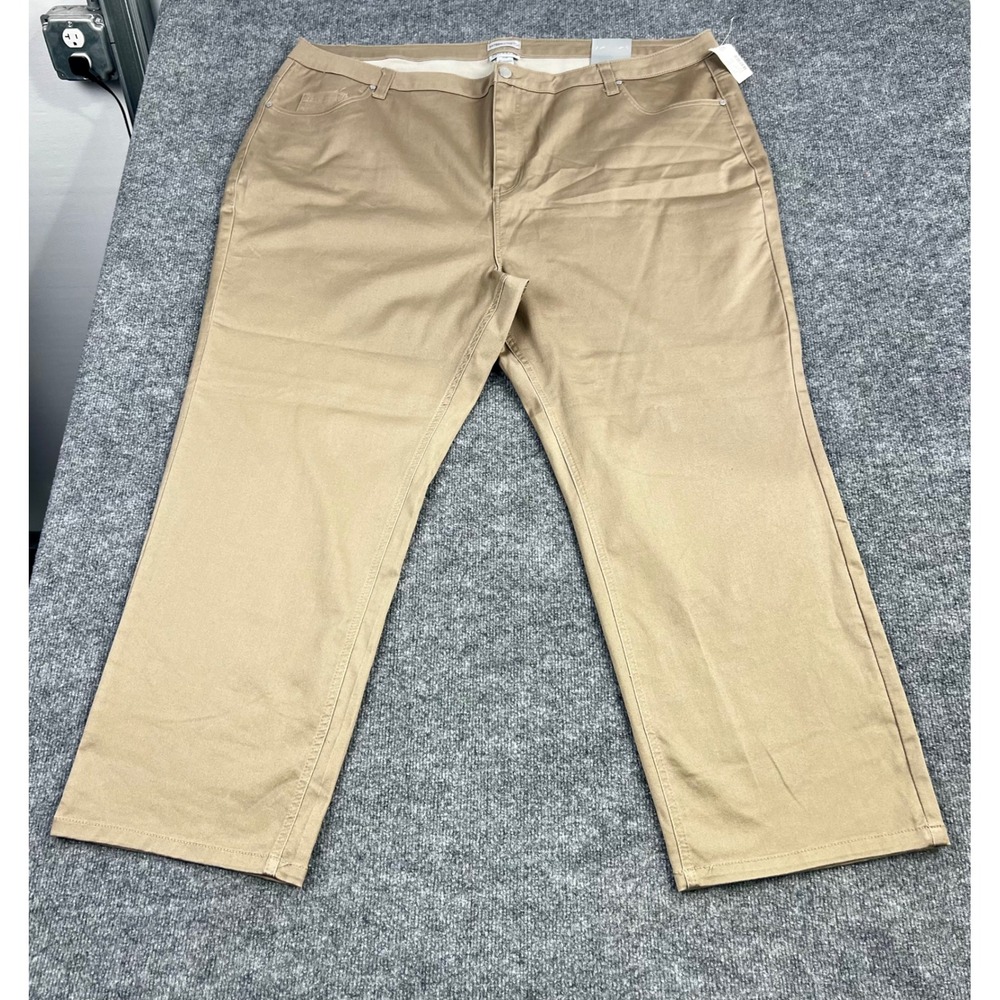 Catherines Sateen Stretch Pants 32W Tan Khaki Straight Leg Plus Size New NWT